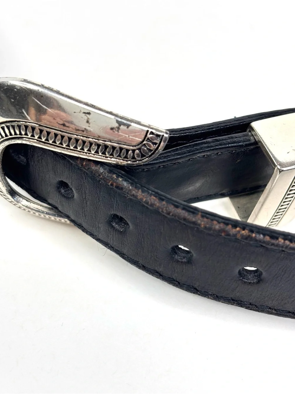Brighton 1991 Beaded Aztec Southwest Black Braided Leather Belt Silver Buckle M‎